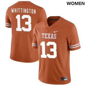 Women's Texas Longhorns #13 Jordan Whittington Orange Nike NIL College Football Jersey 713262-433