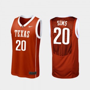 Men's Texas Longhorns #20 Jericho Sims Burnt Orange College Basketball Replica Jersey 381993-249