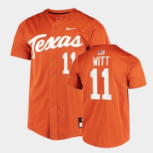 Men's Texas Longhorns #11 Tanner Witt Orange Full-Button College Baseball Jersey 188893-807