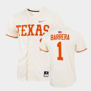 Men's Texas Longhorns #1 Tres Barrera Natural Full-Button College Baseball Jersey 174791-108