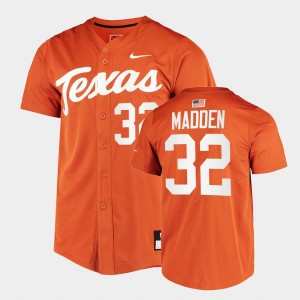Men's Texas Longhorns #32 Ty Madden Orange Full-Button College Baseball Jersey 180226-299